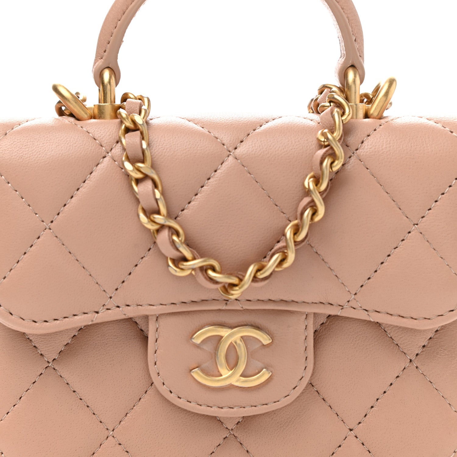 Chanel Lambskin Quilted Top Handle Flap Coin Purse With Chain Beige 9 of 11