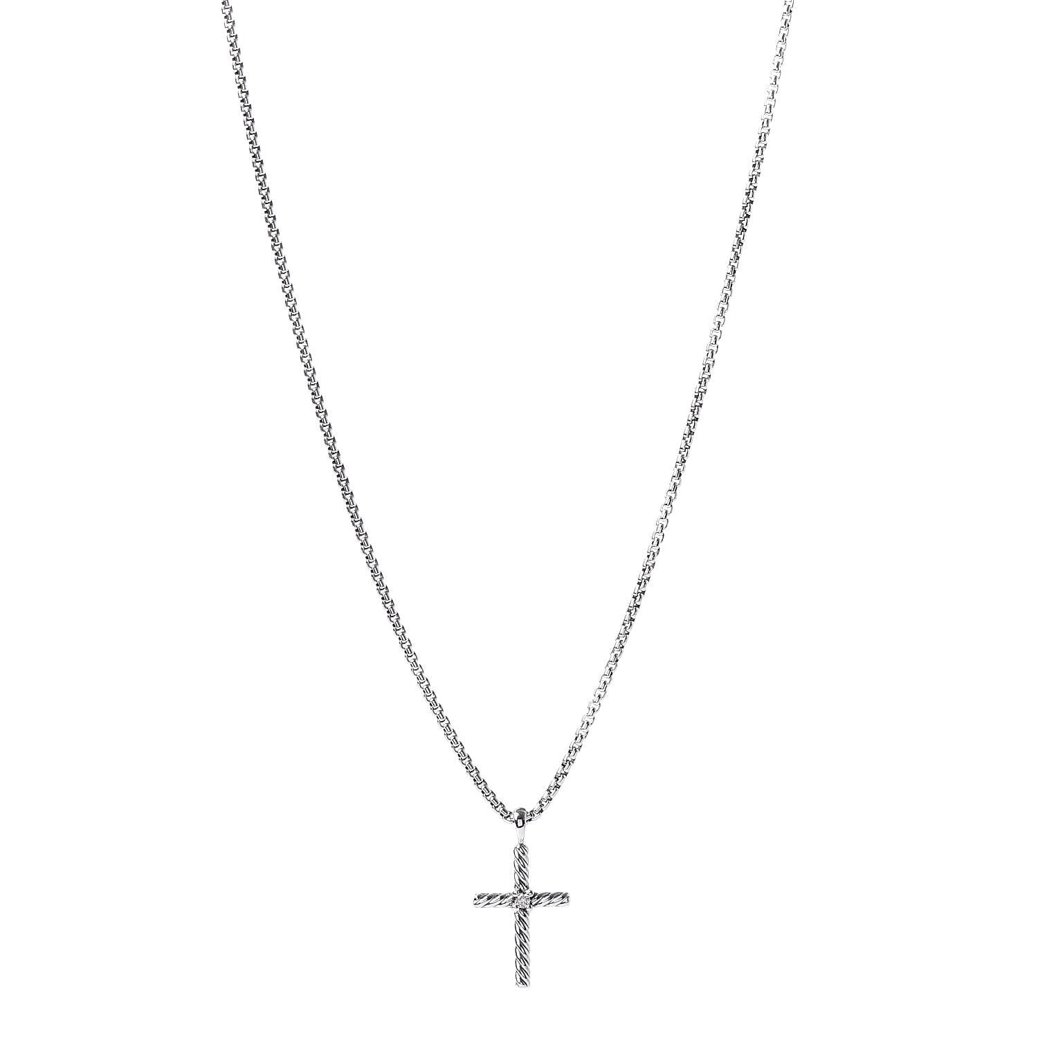 David Yurman Sterling Silver Diamond Cable Classics Cross Necklace 1 of 6