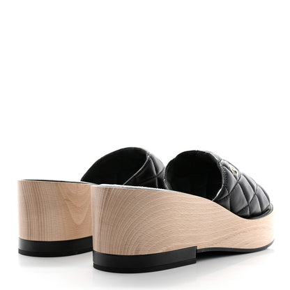 Chanel Lambskin Quilted CC Wedge Sandals 39 Black 4 of 10