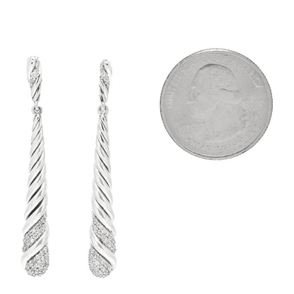 David Yurman Sterling Silver Diamond Cable Drop Earrings 2 of 6