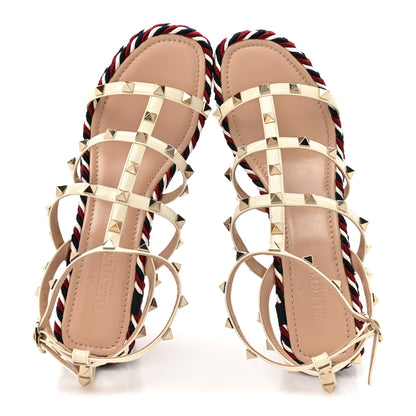 Valentino Garavani Patent Rockstud Ankle Strap Torchon Espadrille Caged 25/95mm Wedge Sandals 39 Light Ivory 2 of 10
