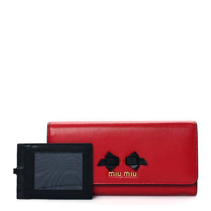 Miu Miu Soft Calfskin Bow Continental Wallet Rosso Black 1 of 8