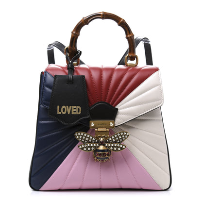 Gucci Calfskin Bamboo Trapuntata Queen Margaret Backpack Blue Agata Hibiscus Red Mystic White Sugar Pink 1 of 14