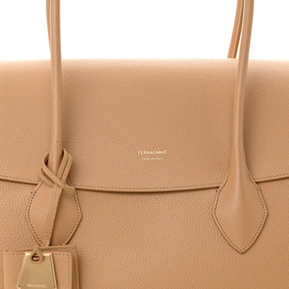 Salvatore Ferragamo Hammered Calfskin XL East West Tote Bag Light Camel 8 of 10