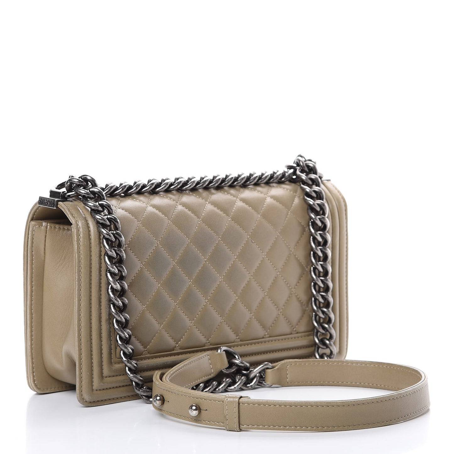 Lambskin Quilted Medium Boy Flap Khaki