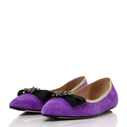 Gucci Kid Scamosciato Nappa Moody Bee Flats 37 Shine Purple Oro Vecchio Black 3 of 8