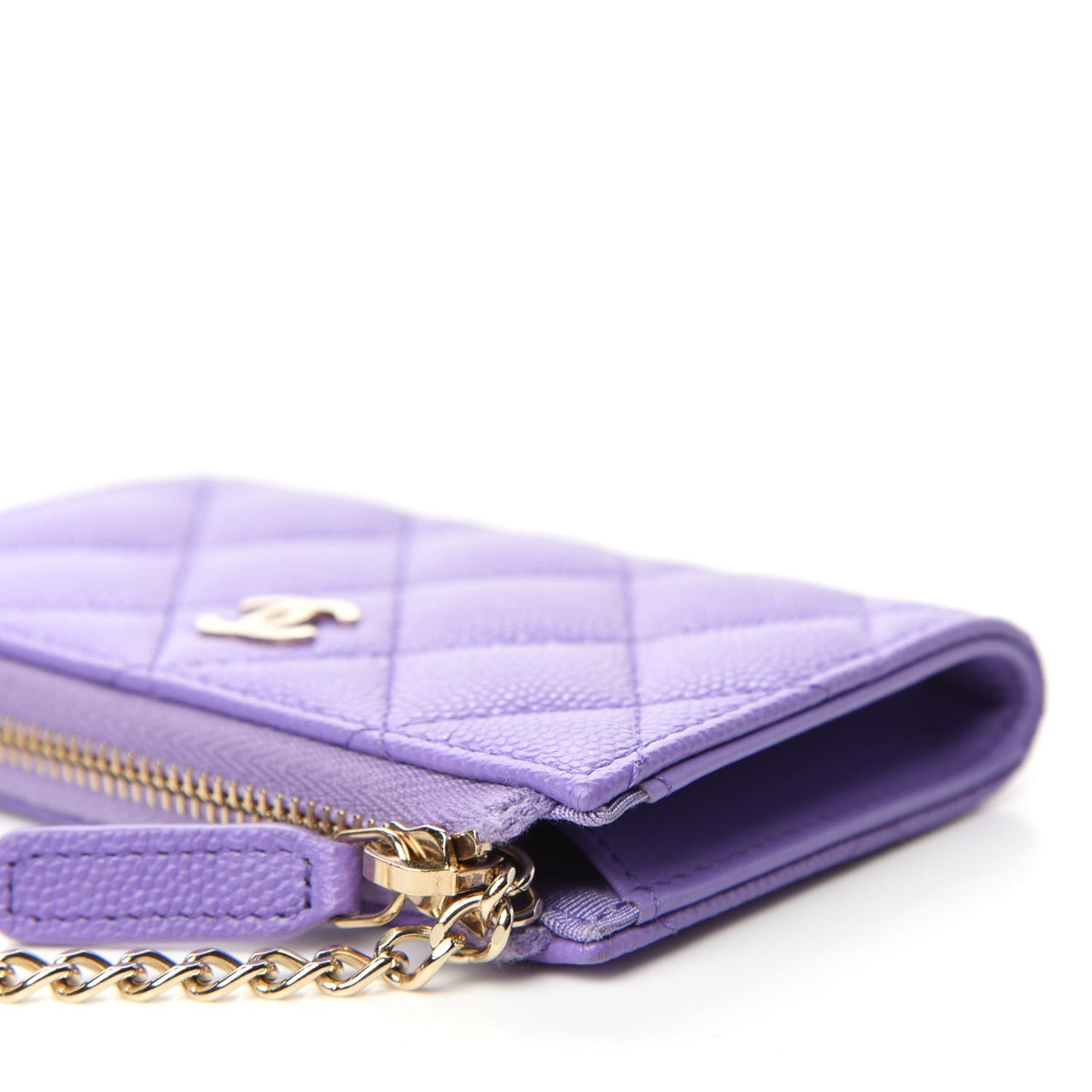 Caviar Quilted Zipped Key Holder Case Purple