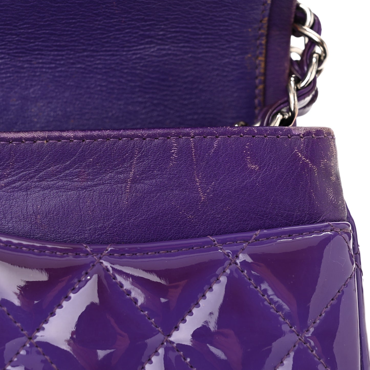 Patent Calfskin Quilted Medium Double Flap Purple