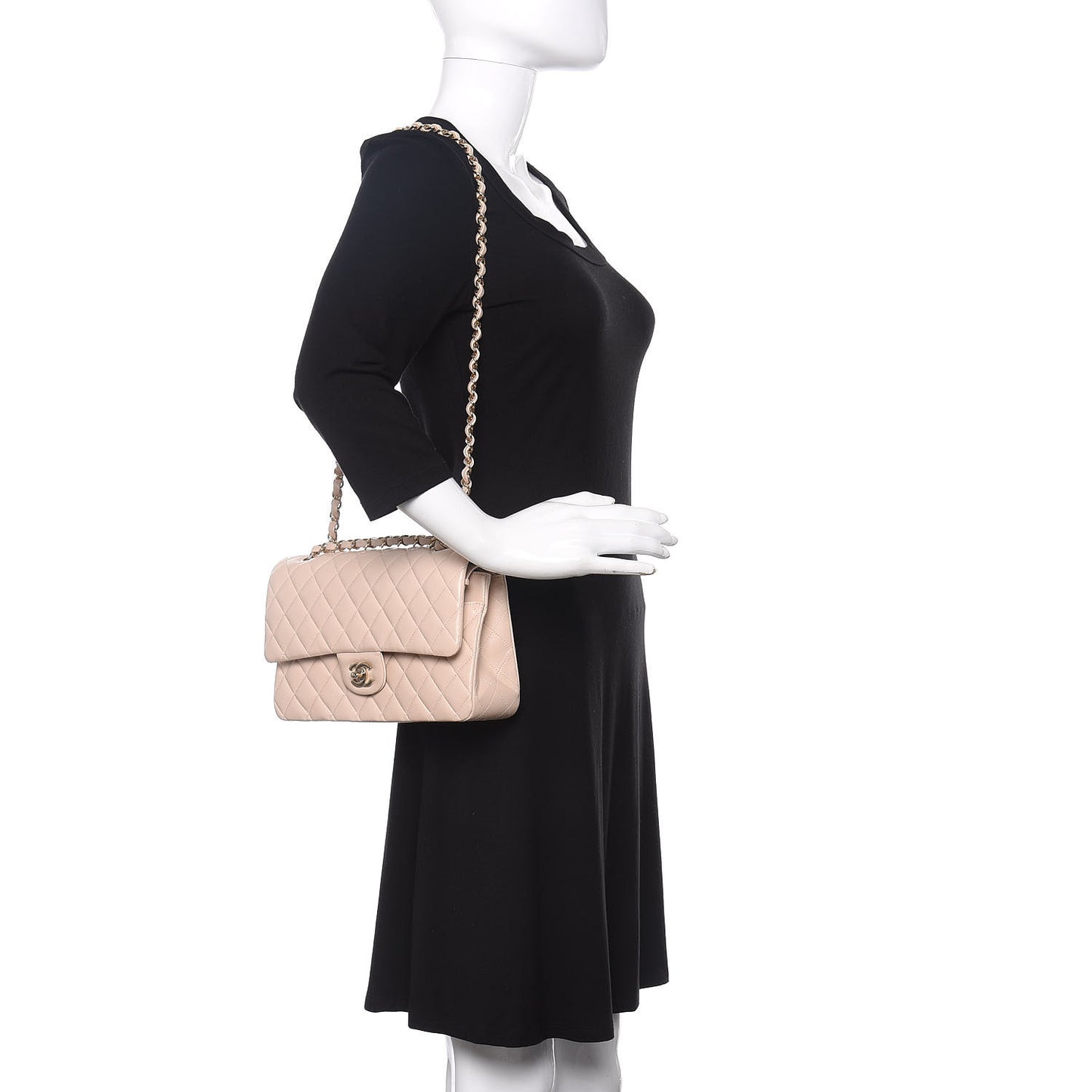 Lambskin Quilted Medium Double Flap Beige