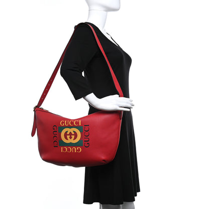Gucci Grained Calfskin Logo Half Moon Hobo Red 2 of 9