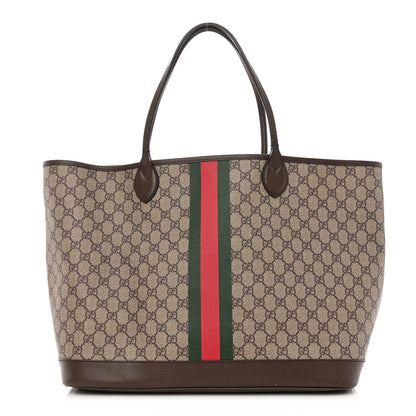 Gucci GG Supreme Monogram Textured Dollar Calfskin Web Large Ophidia Tote Beige Ebony New Acero 3 of 10