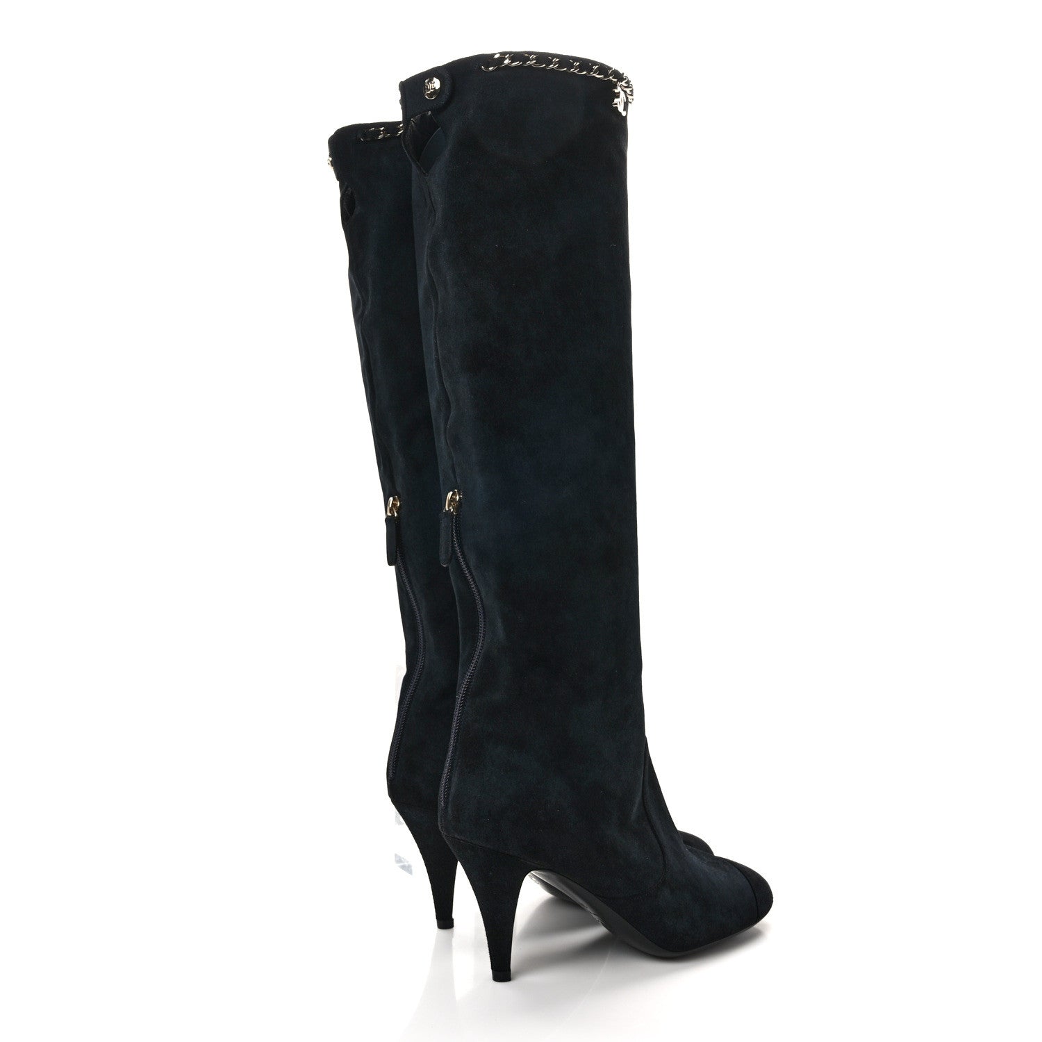 Chanel Suede Cap Toe Chain Boots 39.5 Black 4 of 7