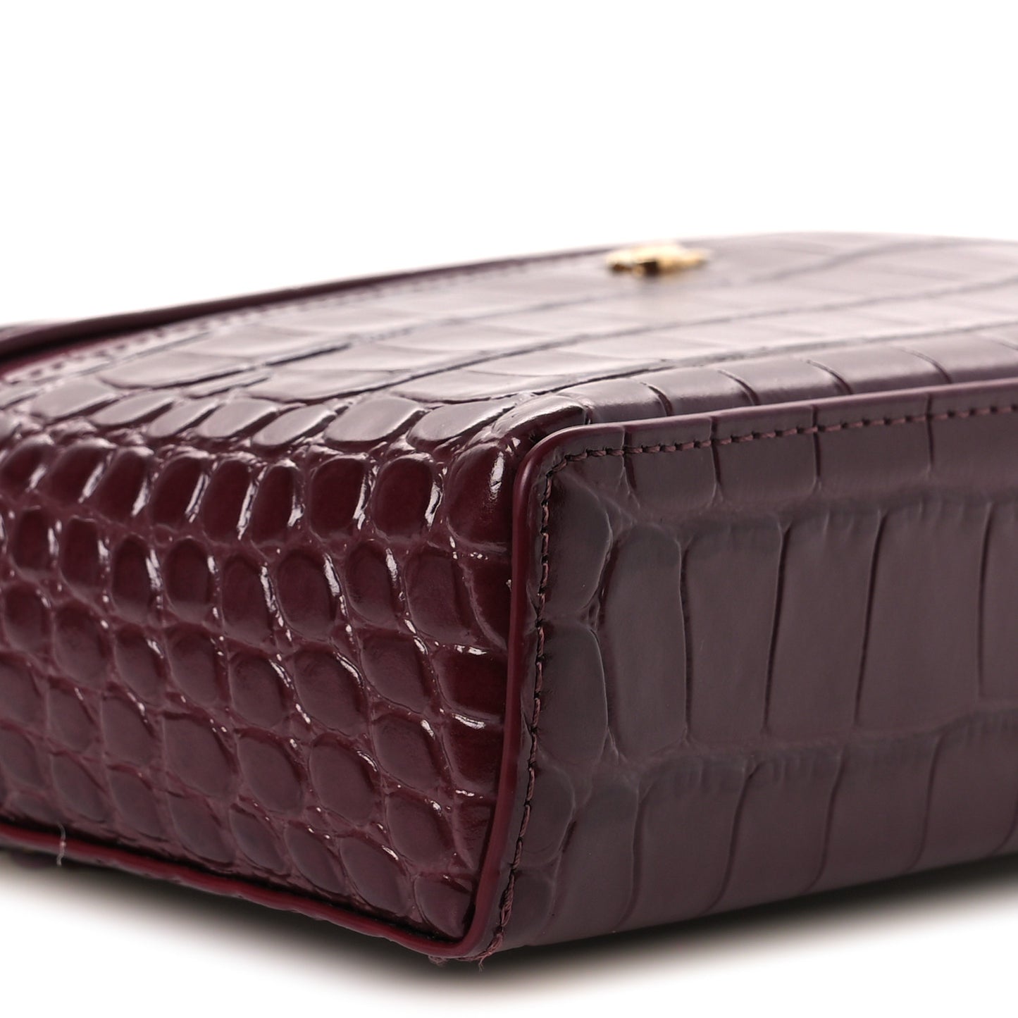 Calfskin Crocodile Embossed Top Handle Vanity Case With Chain  Burgundy