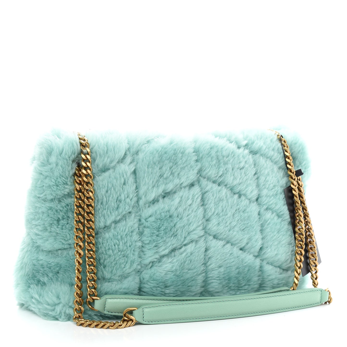 Merino Shearling Lambskin Quilted Small Loulou Puffer Monogram Chain Satchel Iced Mint