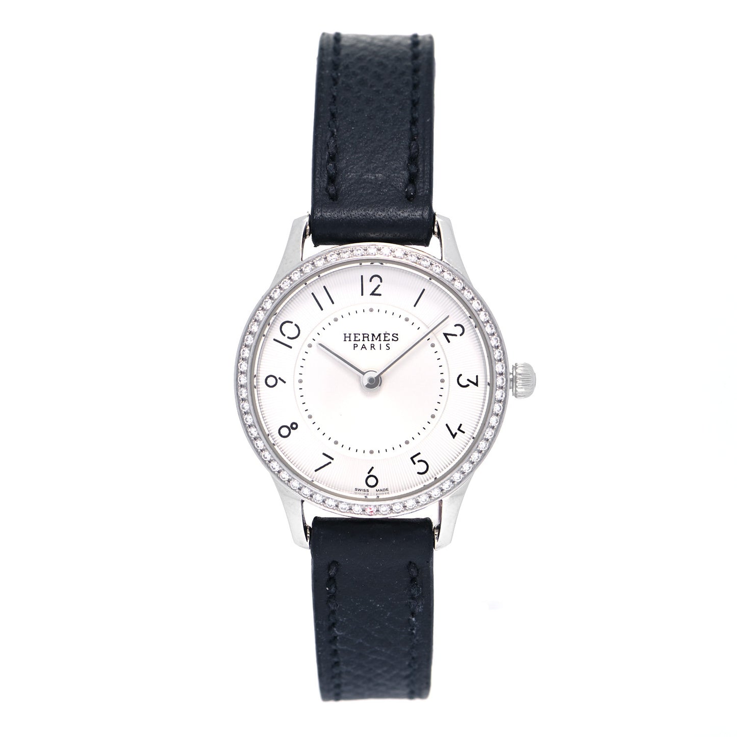Stainless Steel Epsom Diamond Bezel 25mm Slim d'Hermes Quartz Watch Noir