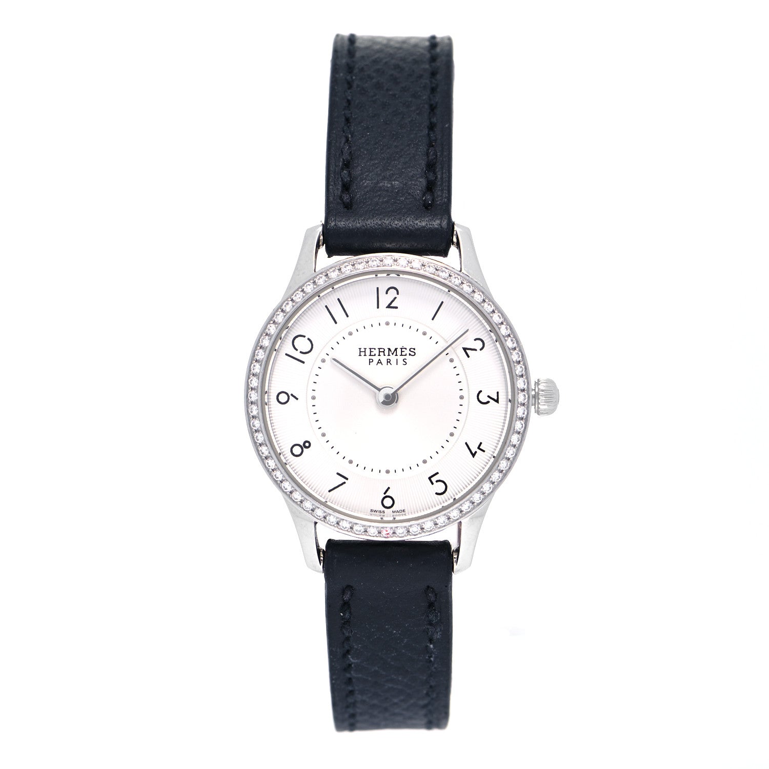 Hermes Stainless Steel Epsom Diamond Bezel 25mm Slim d'Hermes Quartz Watch Noir 1 of 4