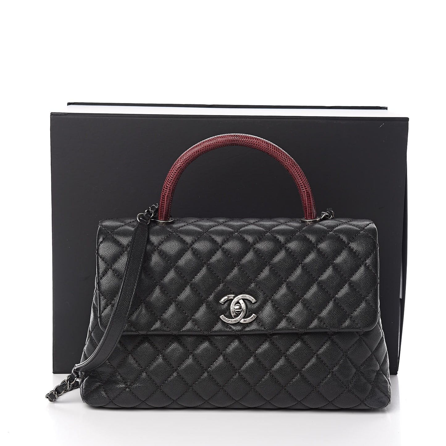 Caviar Lizard Quilted Medium Coco Handle Flap Black