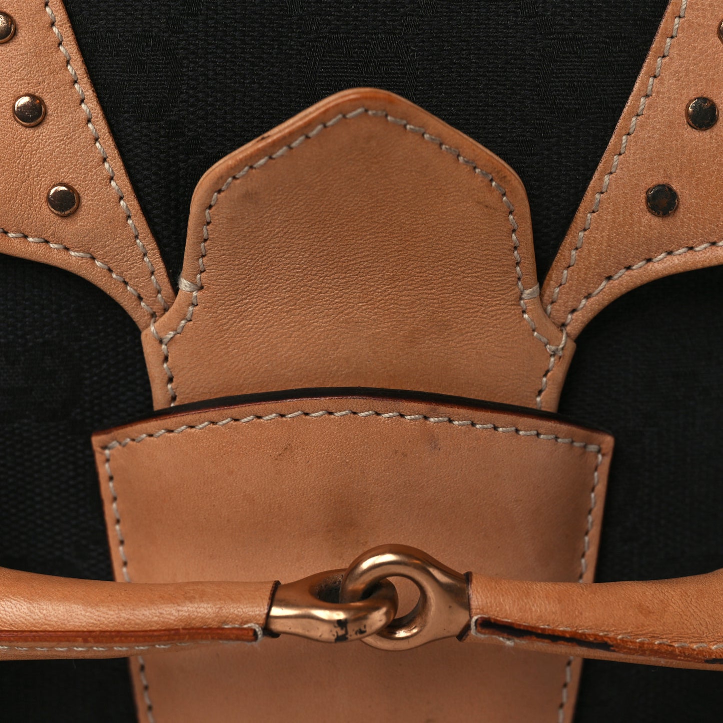 Monogram Horsebit Chain Studded Flap Shoulder Bag Black