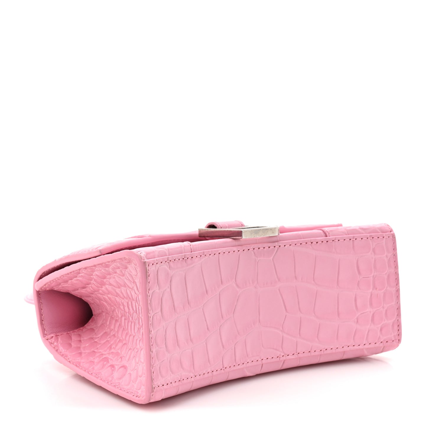 Shiny Calfskin Crocodile Embossed Hourglass Top Handle Bag XS Sweet Pink
