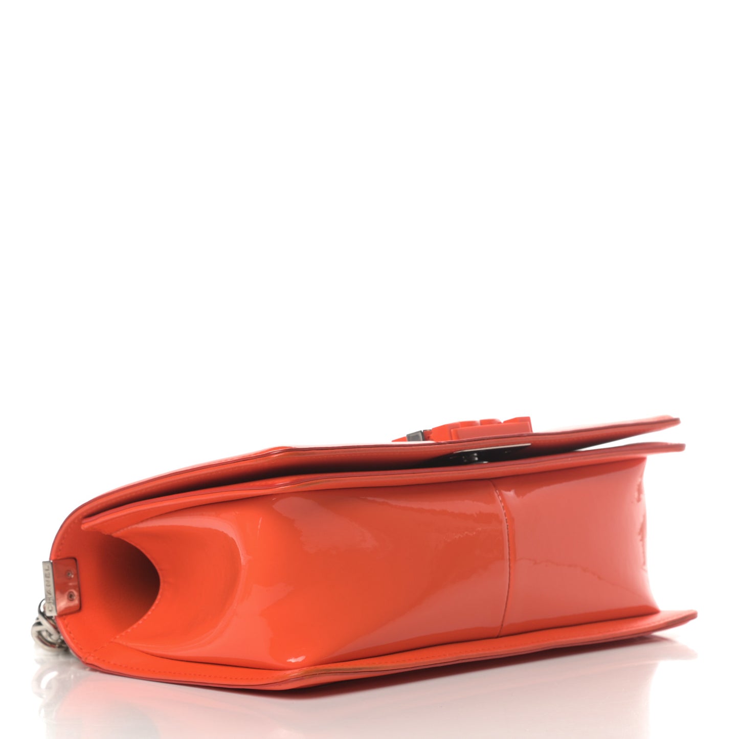 Patent Calfskin Quilted Medium Plexiglass Boy Flap Orange