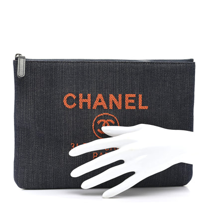 Chanel Denim Medium Deauville Pouch Clutch Blue Orange 2 of 7