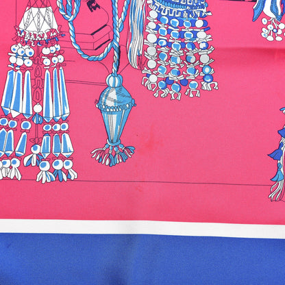 Hermes Silk Passementerie Quadri Scarf 90 Bleu Dur Rose Vif Orange 7 of 7