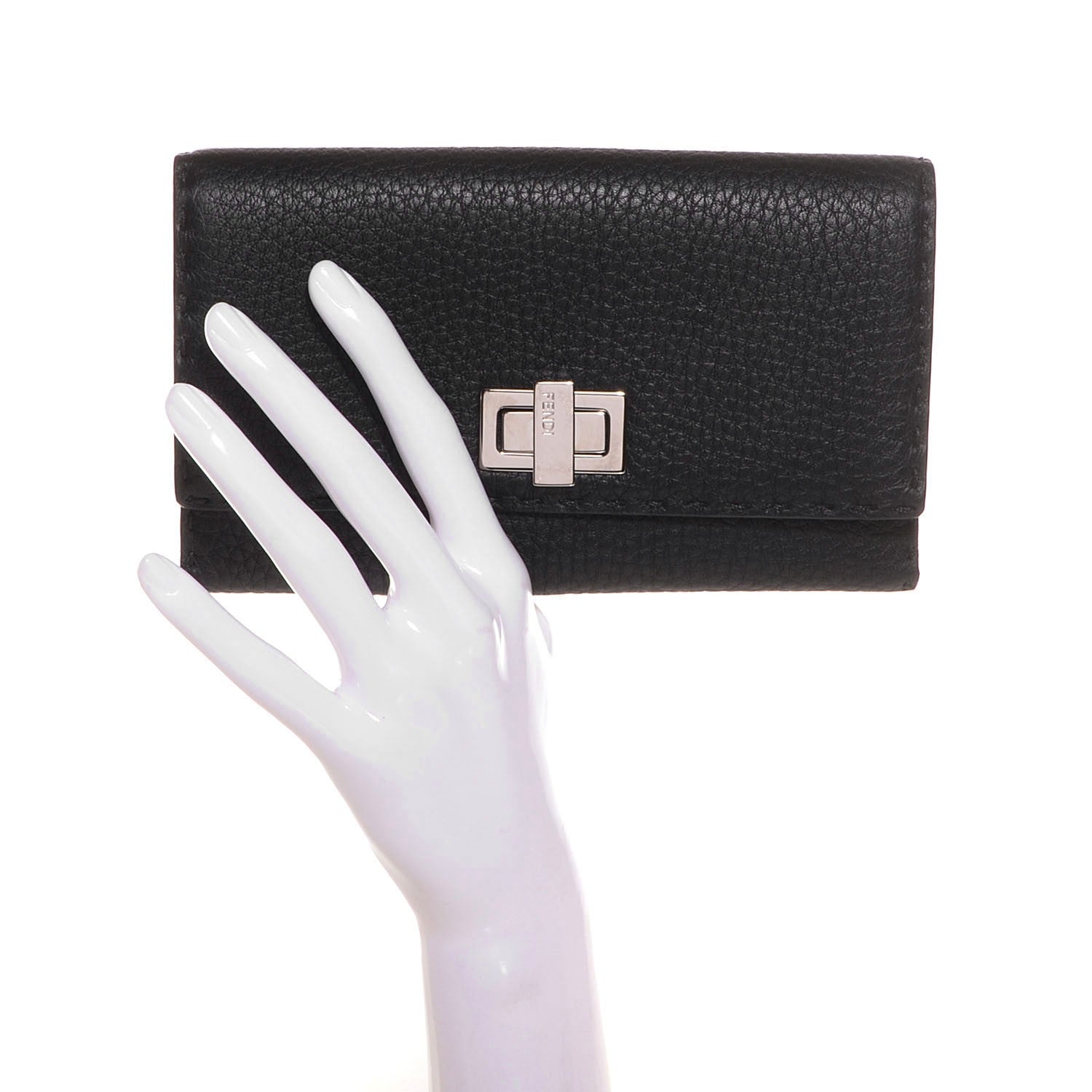 Fendi Cuoio Romano Selleria Peekaboo Continental Wallet Black 2 of 10