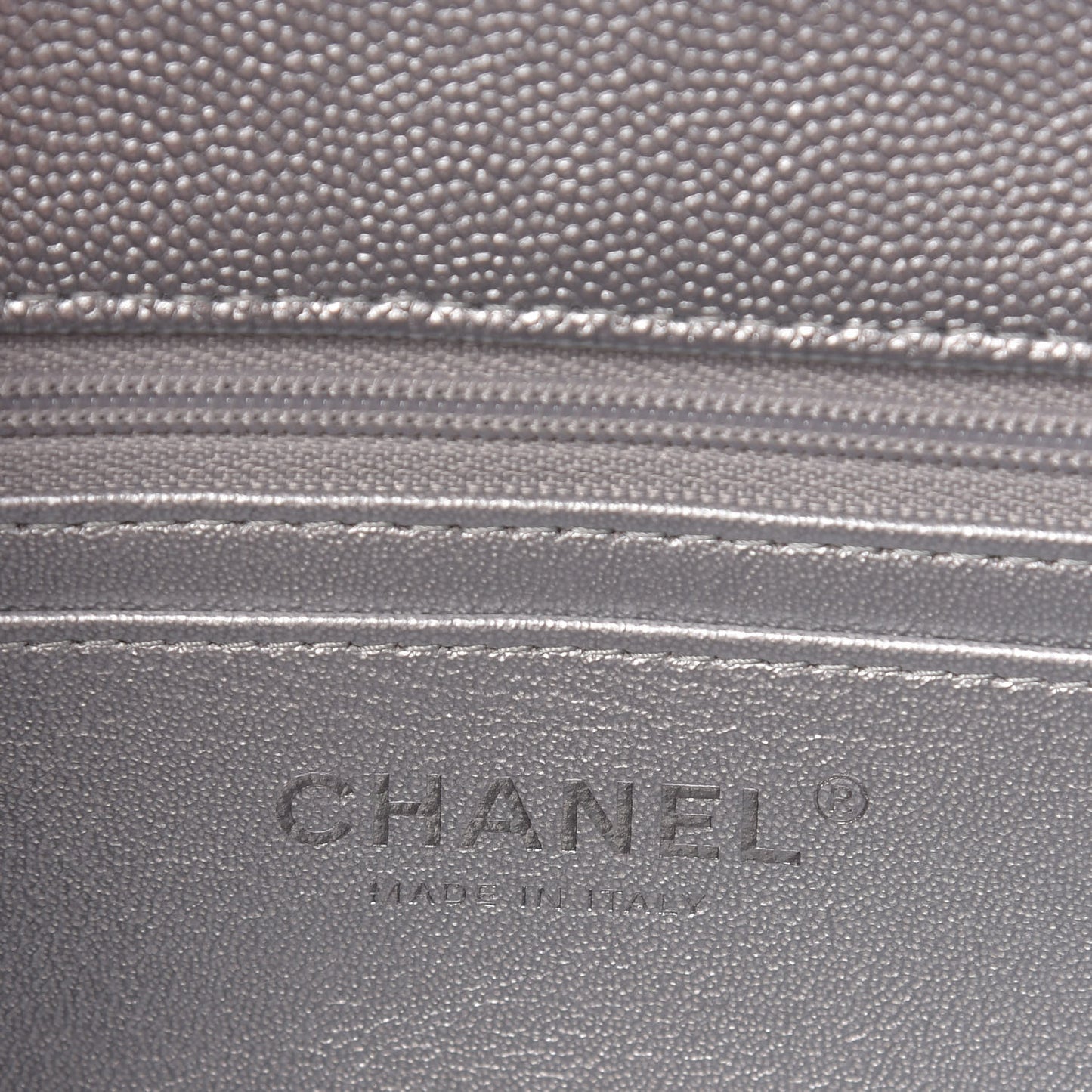 Metallic Caviar Quilted Mini Top Handle Rectangular Flap Silver