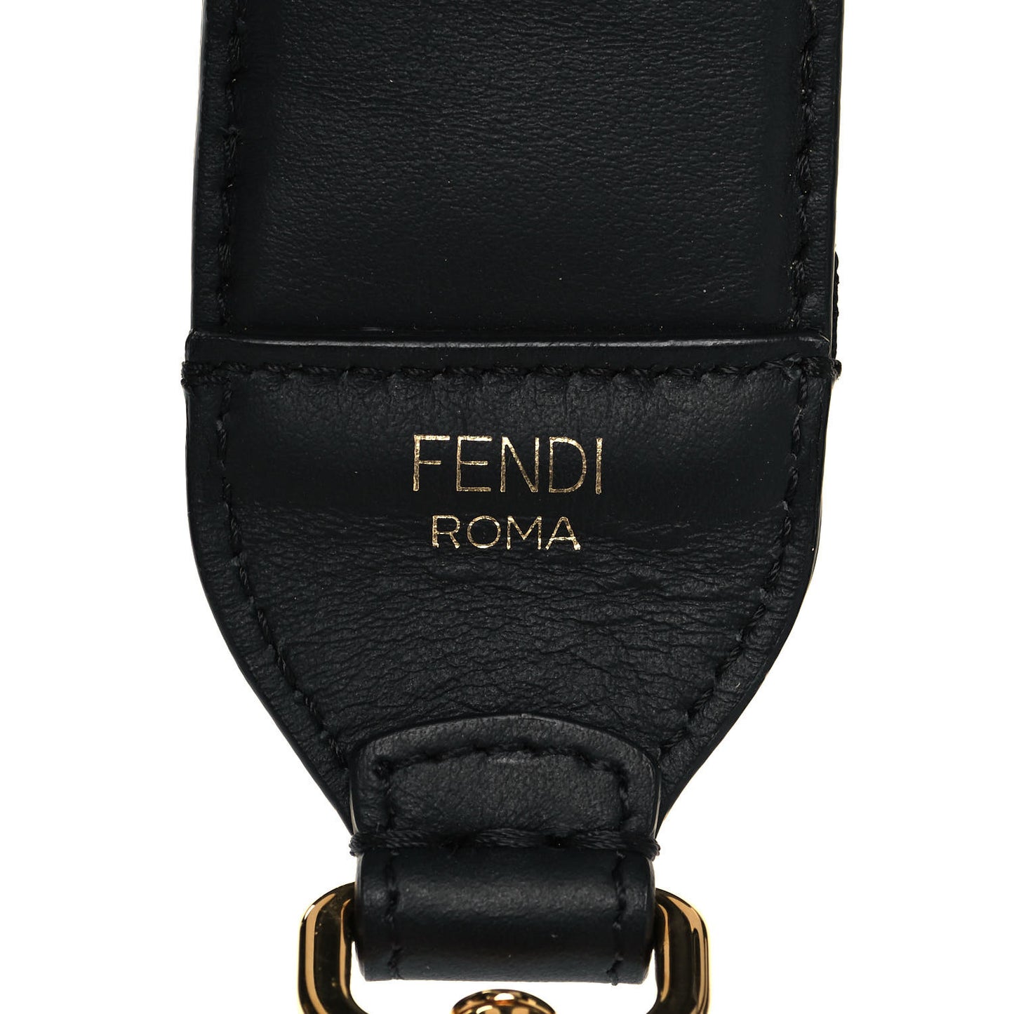 Calfskin Sequin FF Strap You Black Gold