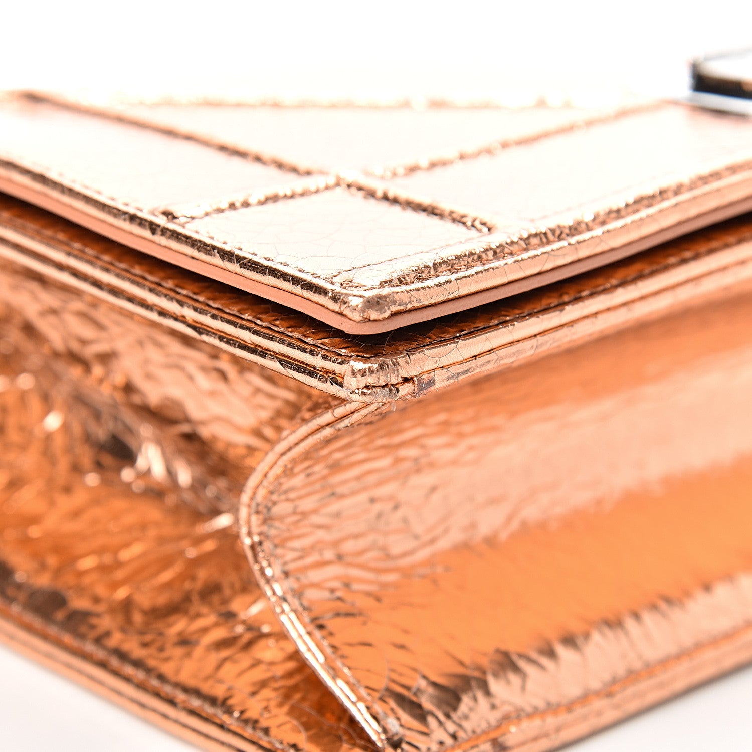 Christian Dior Metallic Ceramic Effect Deerskin Medium Diorama Flap Bag Gold 9 of 14