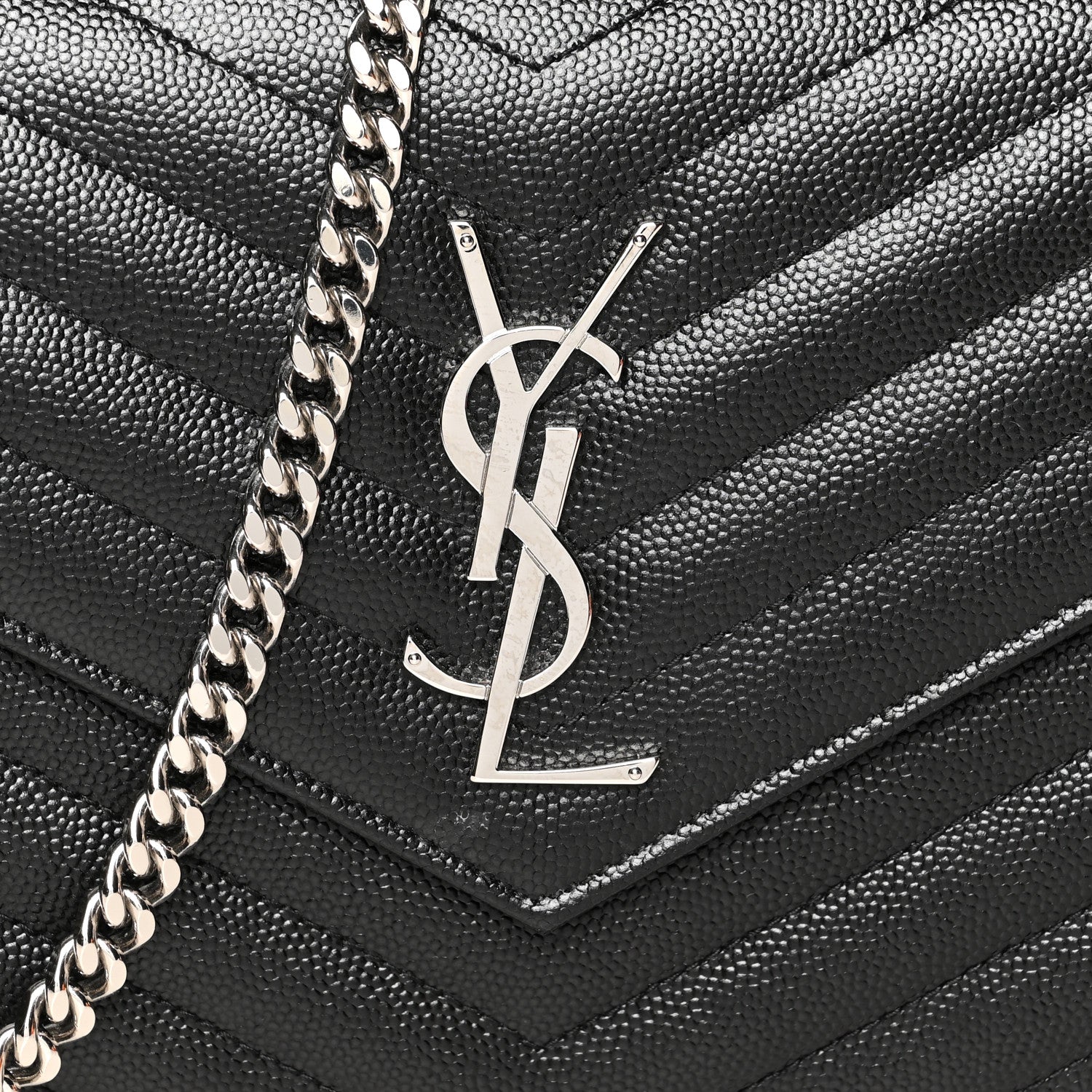 Saint Laurent Grain De Poudre Matelasse Chevron Monogram Chain Wallet Black 9 of 12