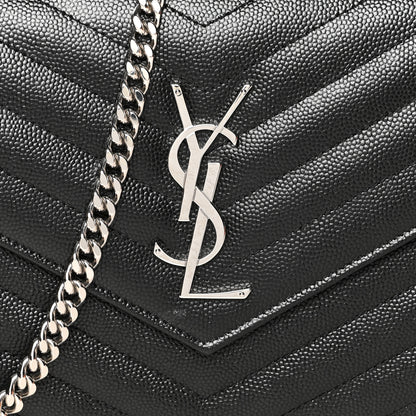Saint Laurent Grain De Poudre Matelasse Chevron Monogram Chain Wallet Black 9 of 12