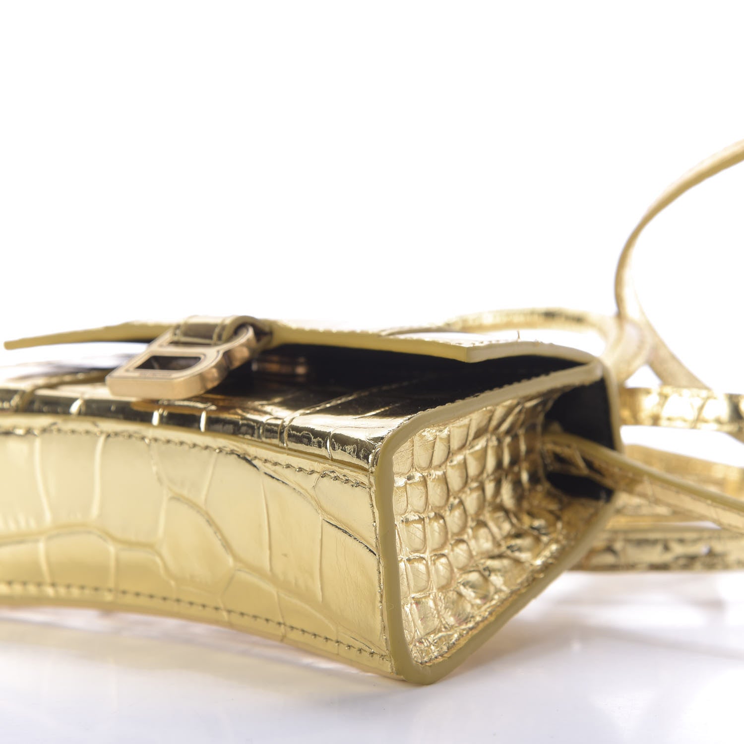 Balenciaga Metallic Calfskin Crocodile Embossed Hourglass Top Handle Bag Mini Gold 8 of 8