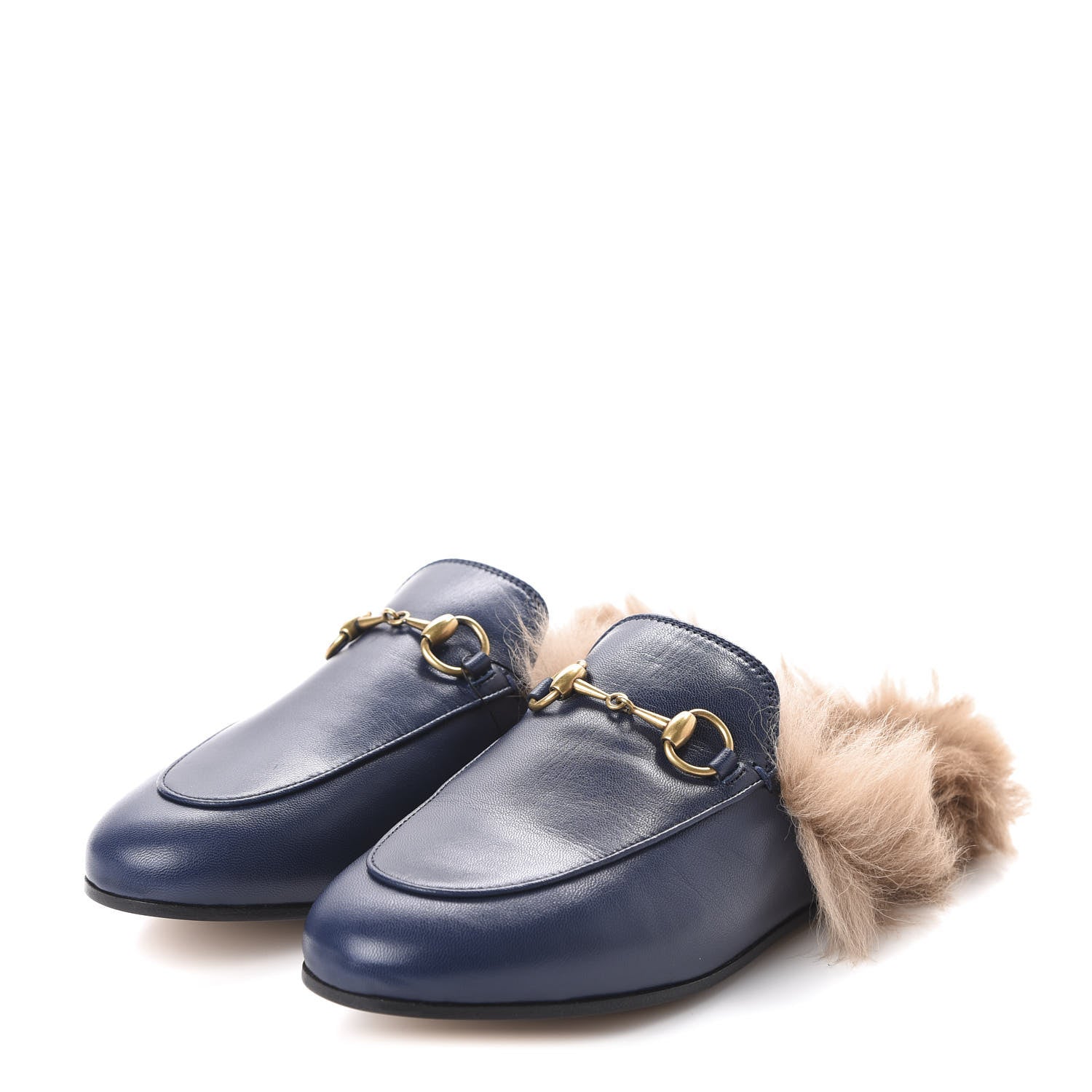 Gucci Malaga Kid Fur Womens Princetown Slippers 36 Blue Agata 3 of 8