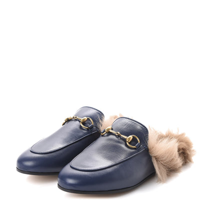 Gucci Malaga Kid Fur Womens Princetown Slippers 36 Blue Agata 3 of 8