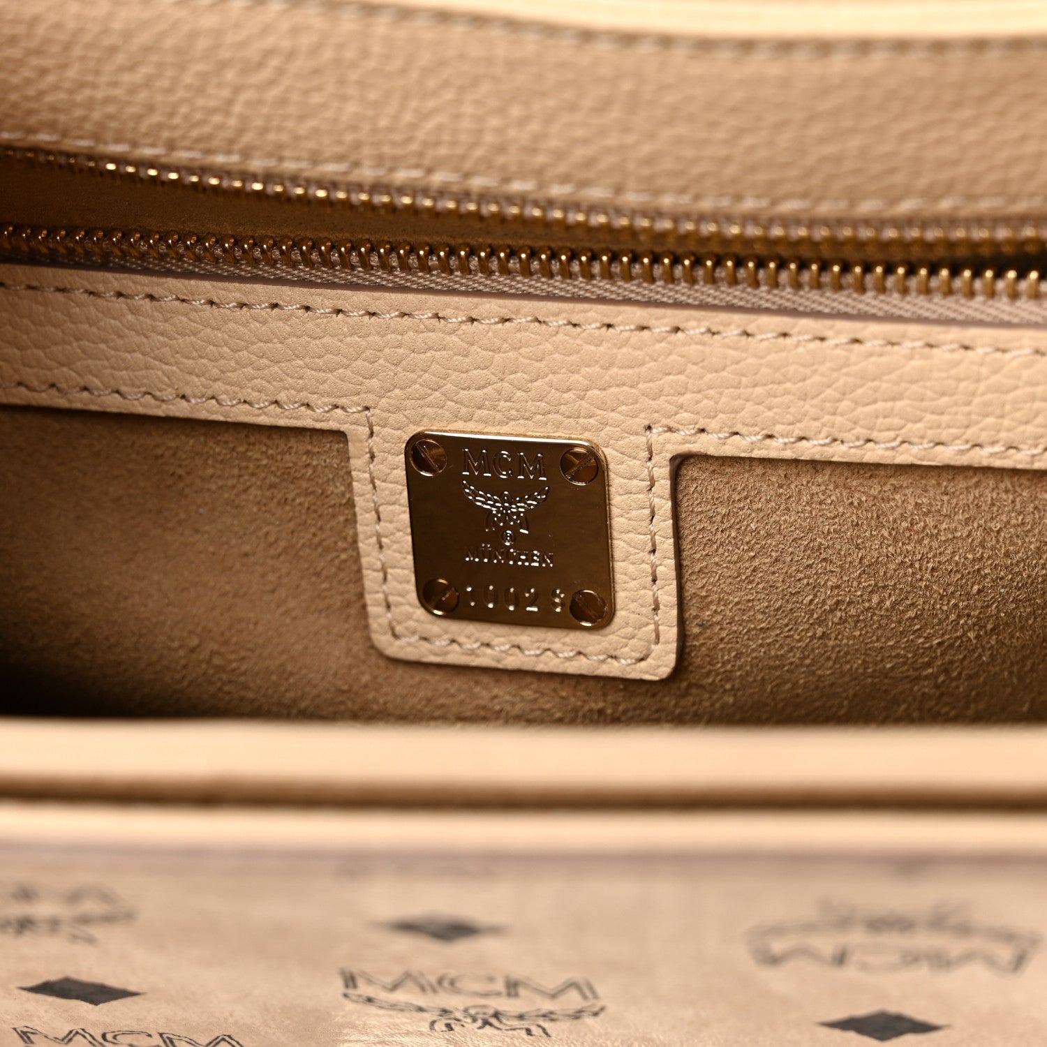 MCM Visetos Calfskin Medium Patricia Satchel Beige 6 of 9