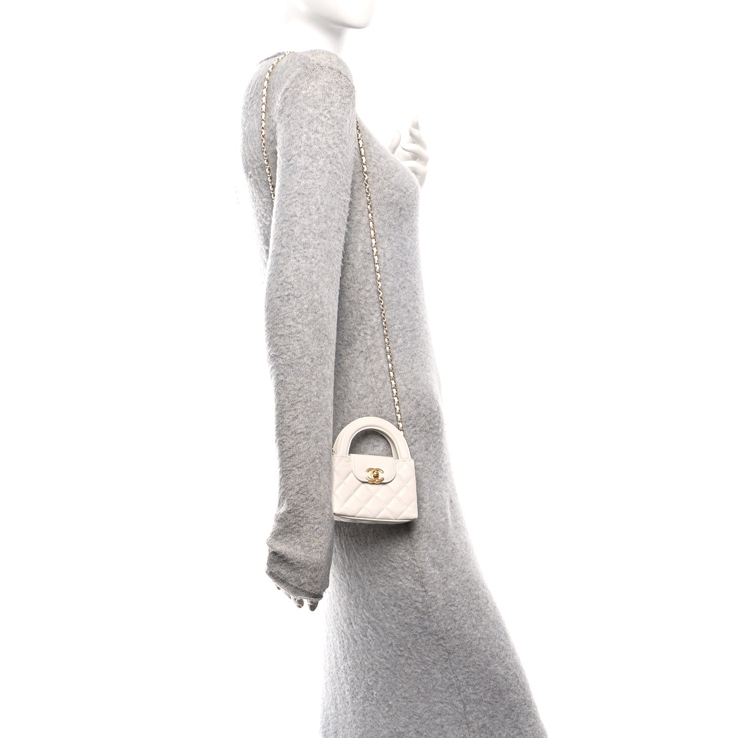 Chanel Shiny Aged Calfskin Quilted Mini Nano Kelly Shopper White 2 of 10