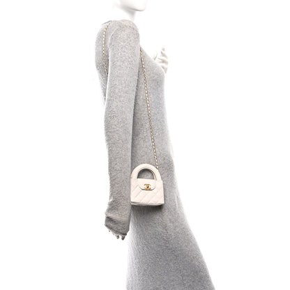 Chanel Shiny Aged Calfskin Quilted Mini Nano Kelly Shopper White 2 of 10