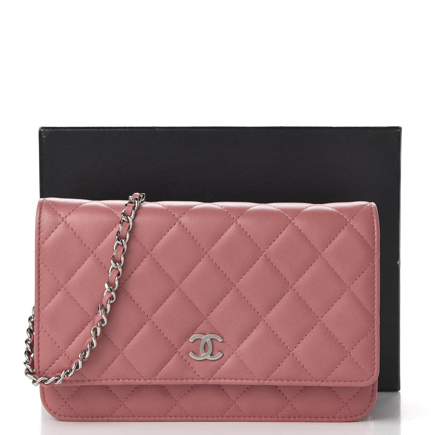 Lambskin Quilted Wallet On Chain WOC Pink