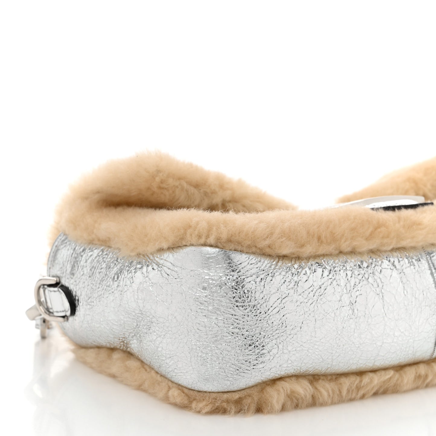 Craquele Lambskin Sheepskin Fur Baguette Argento