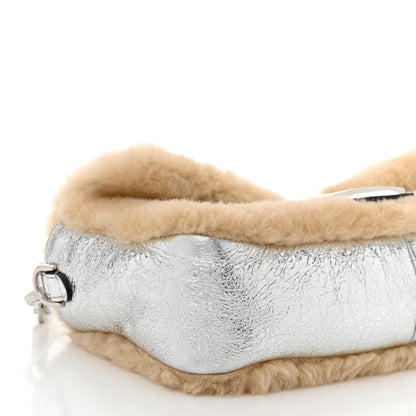 Fendi Craquele Lambskin Sheepskin Fur Baguette Argento 8 of 10