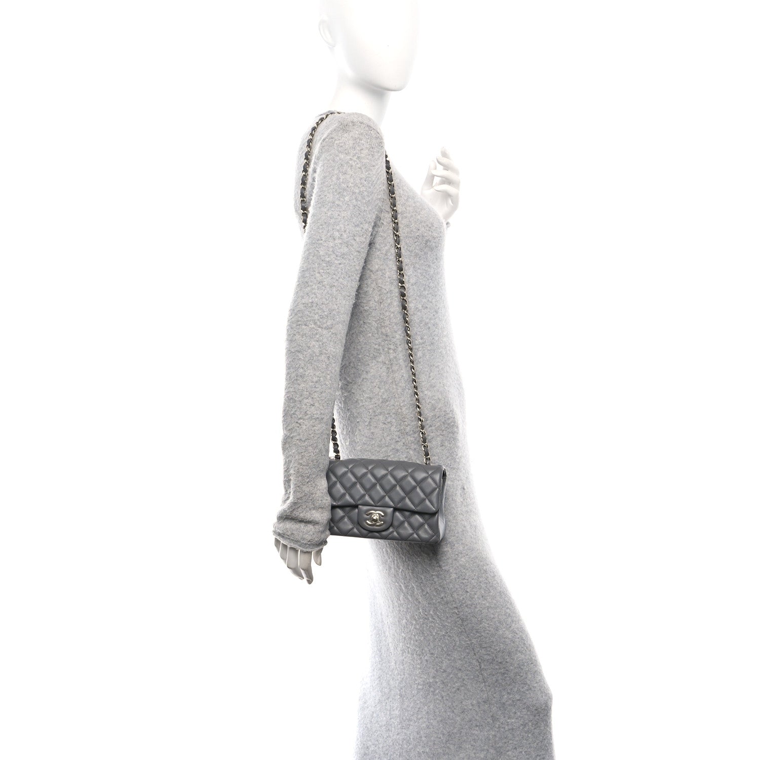 Chanel Lambskin Quilted Mini Rectangular Flap Dark Grey 2 of 12