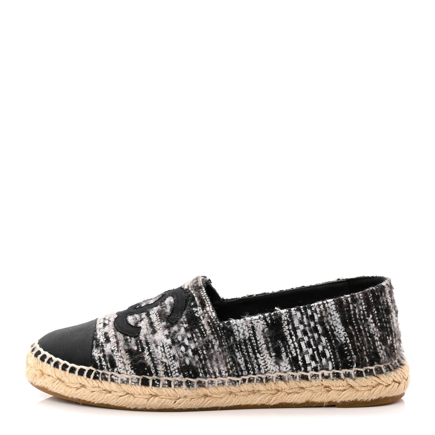 Chanel Tweed Grosgrain CC Espadrilles 38 Grey Black 1 of 10