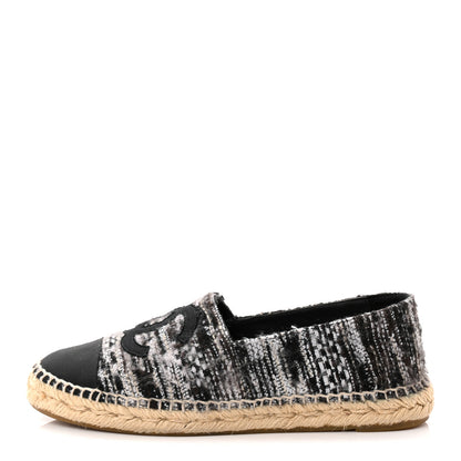 Chanel Tweed Grosgrain CC Espadrilles 38 Grey Black 1 of 10