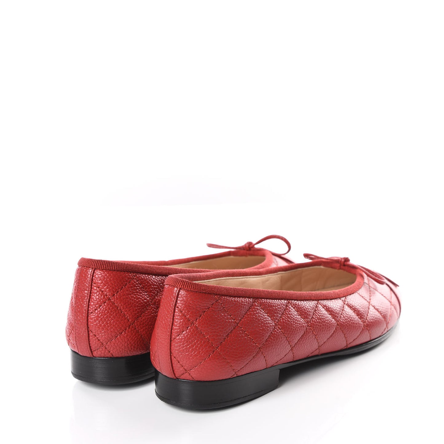 Caviar Quilted CC Cap Toe Ballerina Flats 36.5 Red