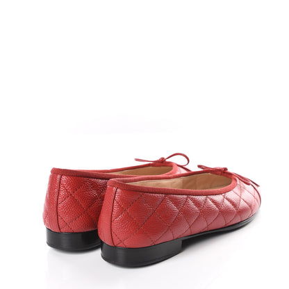 Chanel Caviar Quilted CC Cap Toe Ballerina Flats 36.5 Red 4 of 8