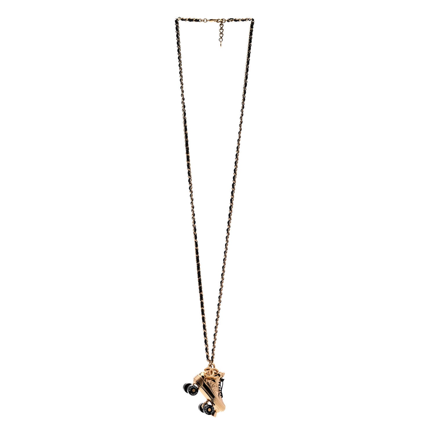 Chanel Metal Lambskin CC Rollerskate Necklace Gold Black 3 of 6