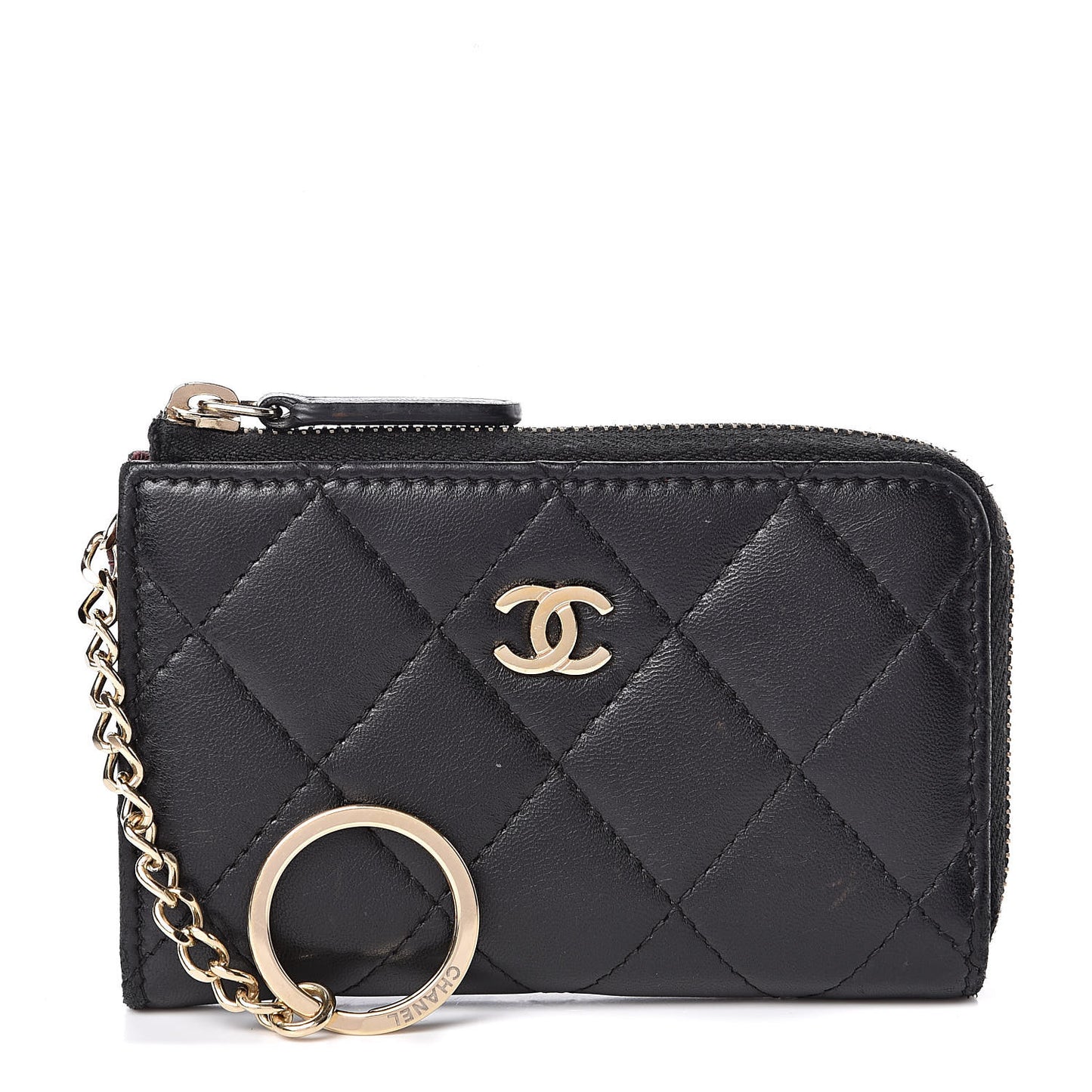 Lambskin Quilted Key Holder Case Black