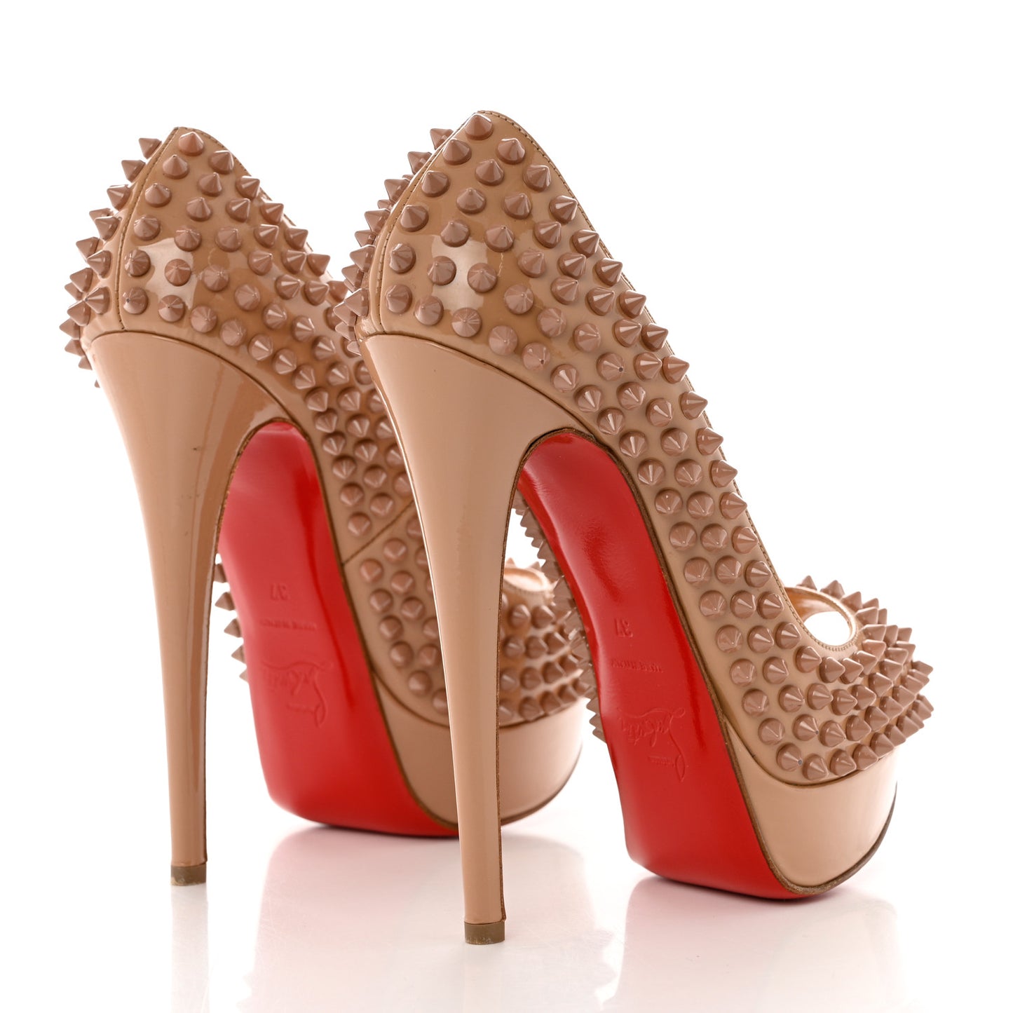 Patent Lady Peep Spikes 150 Pumps 37 Nude