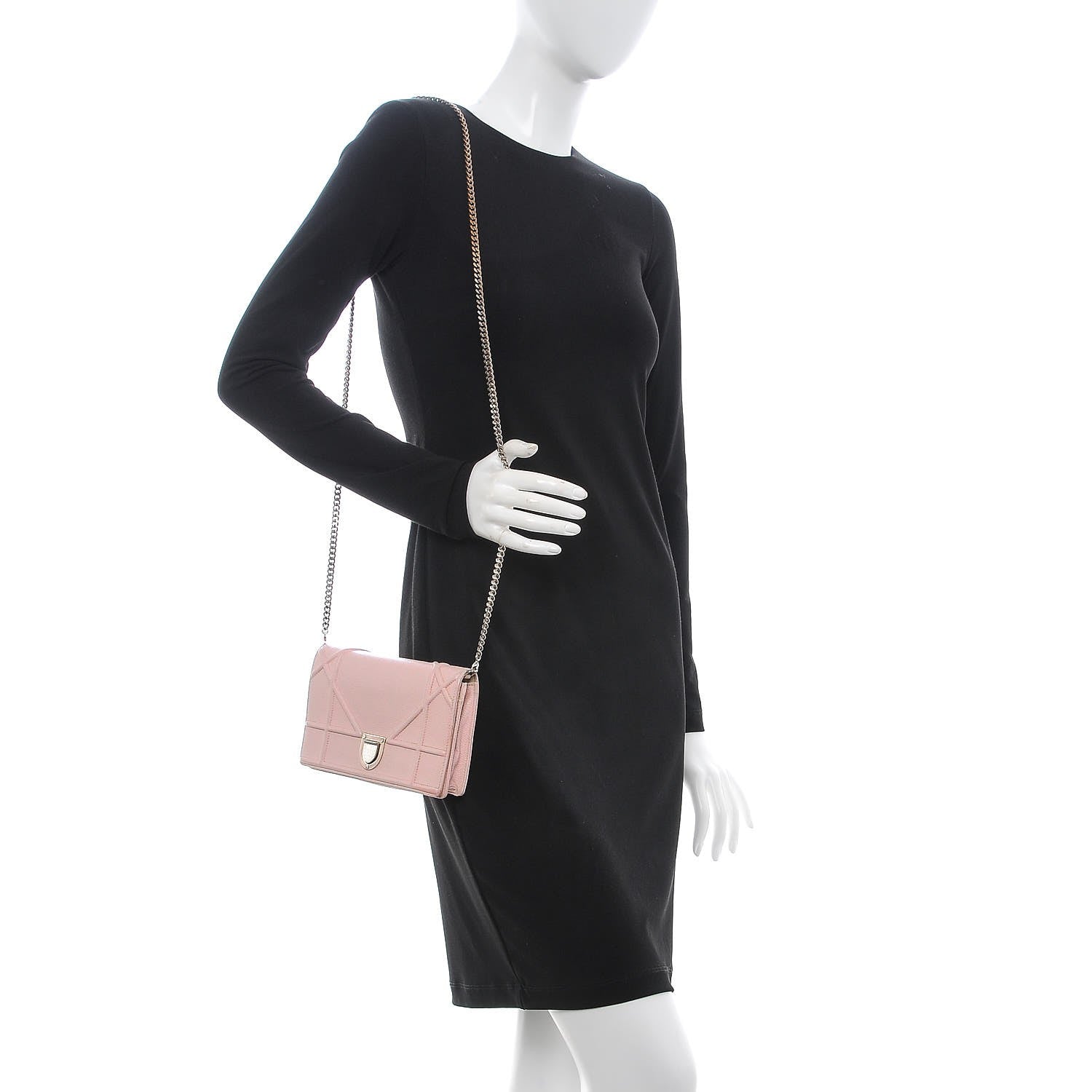 Christian Dior Grained Calfskin Diorama Wallet on Chain Pouch Rose Poudre 2 of 20